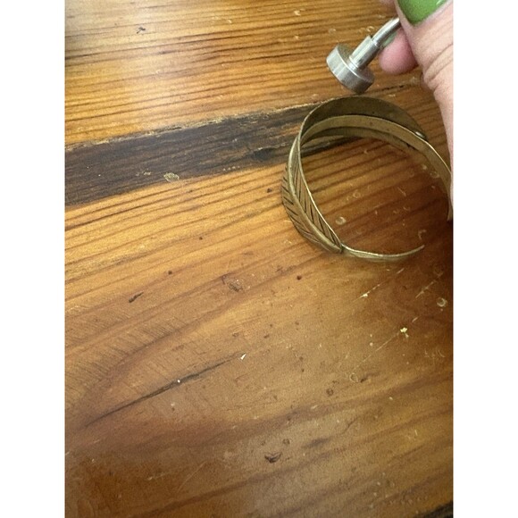 Vintage Copper Leaf Bangle Bracelet Size 7 Boho Adjustable - Picture 8 of 8